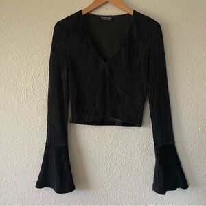 The Fifth Label Velvet Long Sleeve Top Women’s S Black Ribbed Bell Sleeves Wrap